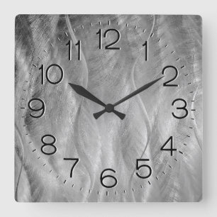 Reloj Cuadrado Resumen Metalizado cepillado de plata