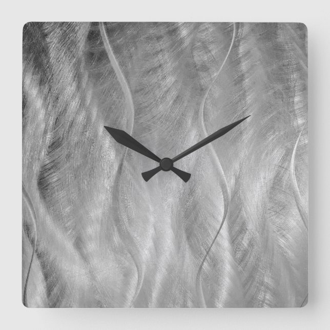 Reloj Cuadrado Resumen Metalizado plateado (Anverso)