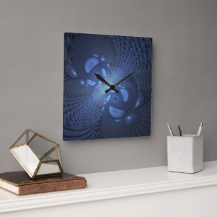 Reloj Cuadrado Resumen moderno Arte Fractal Dusk Azul trendy