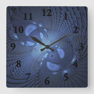 Reloj Cuadrado Resumen moderno Arte Fractal Dusk Azul trendy