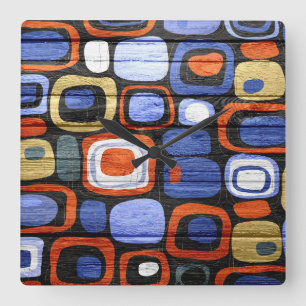 Reloj Cuadrado Resumen moderno Aspecto de madera Pastel