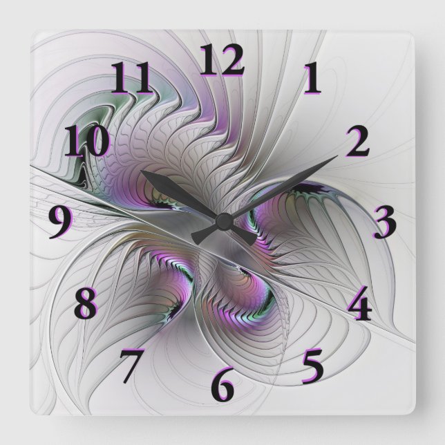 Reloj Cuadrado Resumen moderno Shy Fantasía Figura Arte Fractal (Anverso)