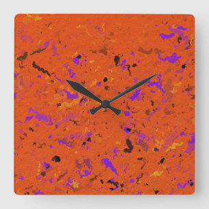 Reloj Cuadrado Resumen naranja, amarillo, morado y negro