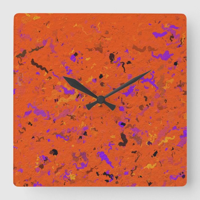 Reloj Cuadrado Resumen naranja, amarillo, morado y negro (Anverso)