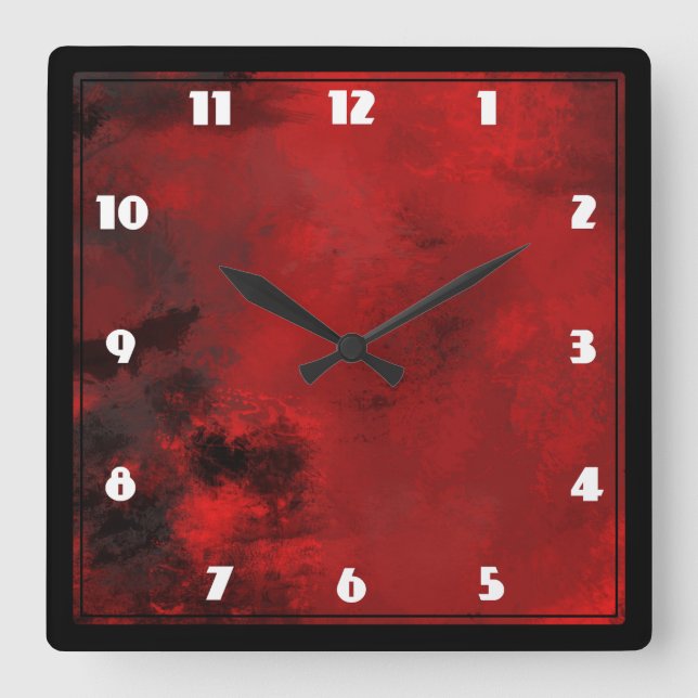 Reloj Cuadrado Resumen negro y rojo moderno - creativo y artístic (Anverso)