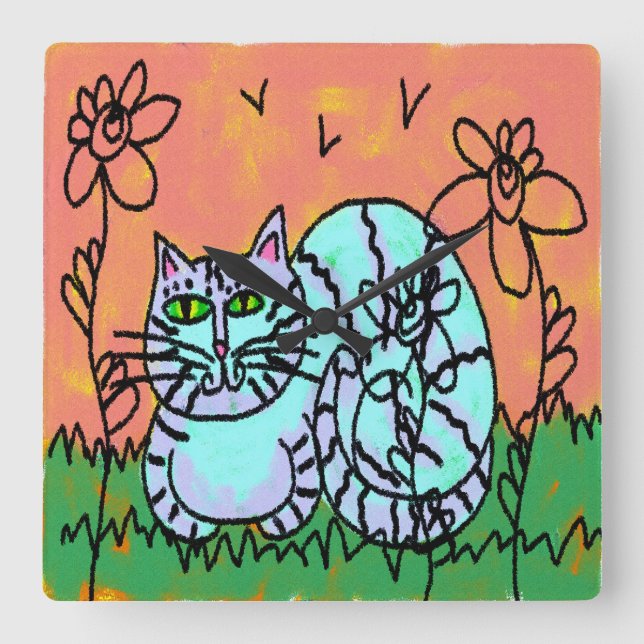 Reloj Cuadrado Resumen original del arte del gato (Anverso)