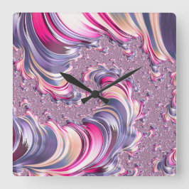 Reloj Cuadrado Resumen Pink Purple Spiral Fractal