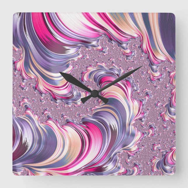 Reloj Cuadrado Resumen Pink Purple Spiral Fractal (Anverso)