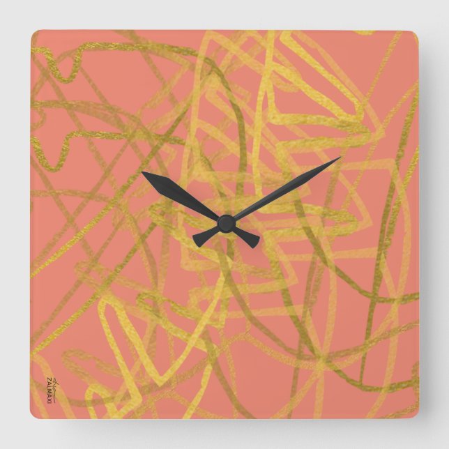Reloj Cuadrado Resumen rosa dorado de moda (Anverso)