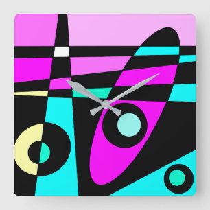Reloj Cuadrado Resumen Surfing Turquoise Hot Pink Yellow Black