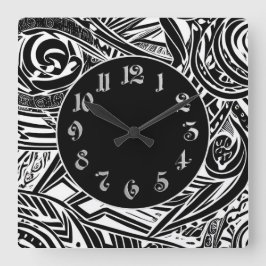 Reloj Cuadrado Resumen Tribal Blanco Y Negro