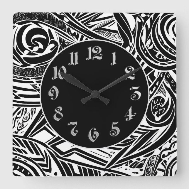 Reloj Cuadrado Resumen Tribal Blanco Y Negro (Anverso)