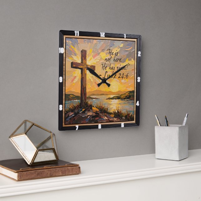 Reloj Cuadrado Resurrection's Light: Luke 24:6 (Oficina)