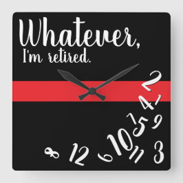 Reloj Cuadrado Retiro gracioso de bombero de línea roja delgada