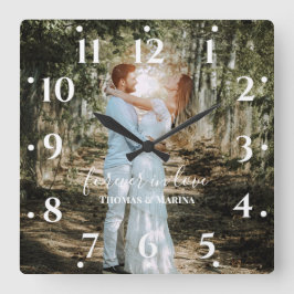 Reloj Cuadrado Retrato Boda personalizado caligrafía moderna