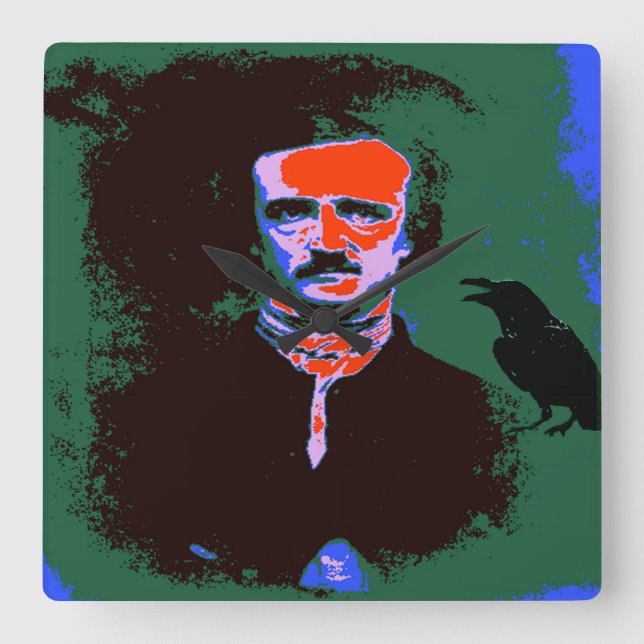 Reloj Cuadrado Retrato de arte pop de Edgar Allan Poe (Anverso)