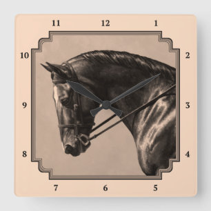 Reloj Cuadrado Retrato de caballo de Brown Bay Oldenburg Sepia