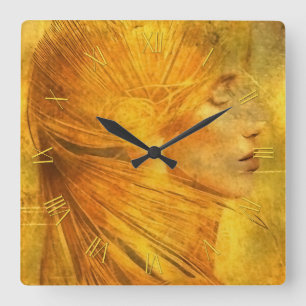 Reloj Cuadrado Retrato de dama en latas de oro