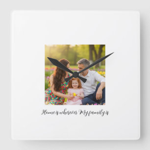 Reloj Cuadrado Retrato de Familia Personalizado con Mensaje Perso