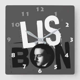 RELOJ CUADRADO RETRATO DE FERNANDO PESSOA CON TEXTO CREATIVO DE L