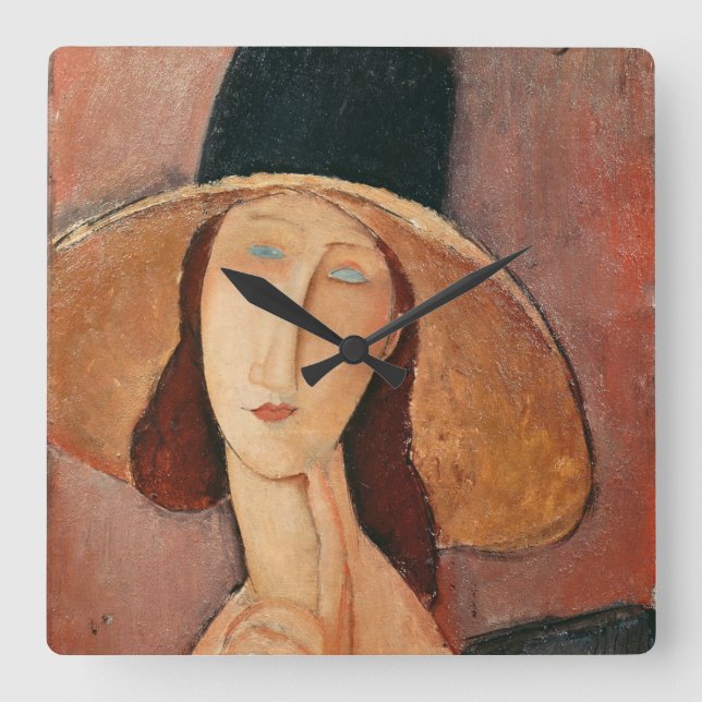 Reloj Cuadrado Retrato de Jeanne Hebuterne en un gran gorra (Anverso)