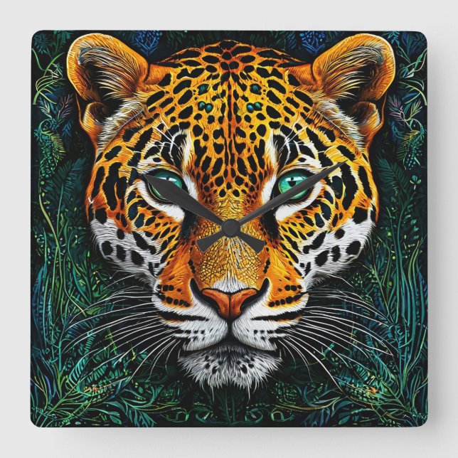 Reloj Cuadrado Retrato de leopardo (Anverso)