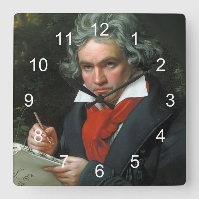 Reloj Cuadrado Retrato de Luis von Beethoven (Anverso)
