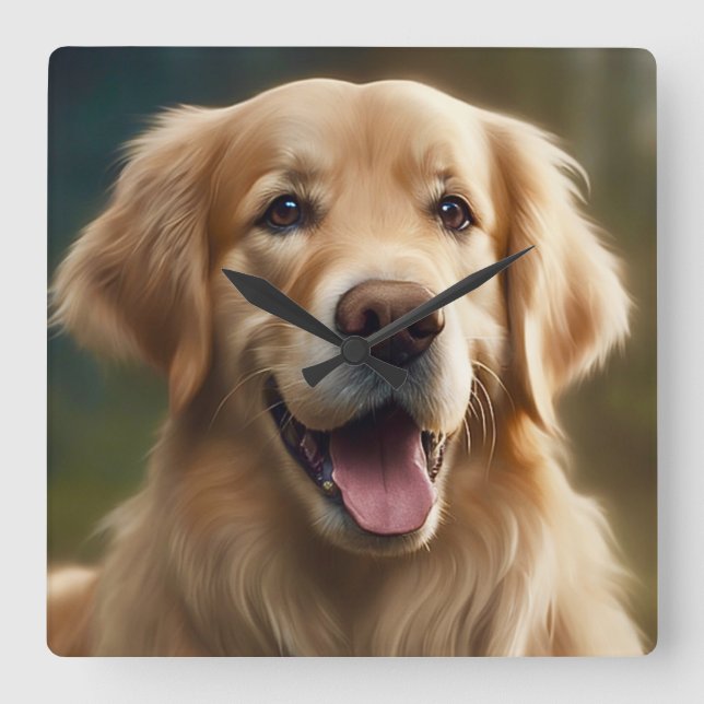 Reloj Cuadrado Retrato de perro de Golden Retriever (Anverso)