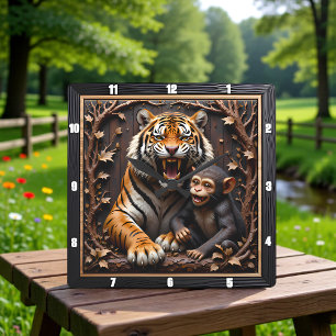 Reloj Cuadrado Retrato de primer plano de mono tigre