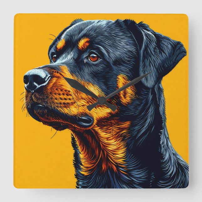 Reloj Cuadrado Retrato de Rottweiler (Anverso)