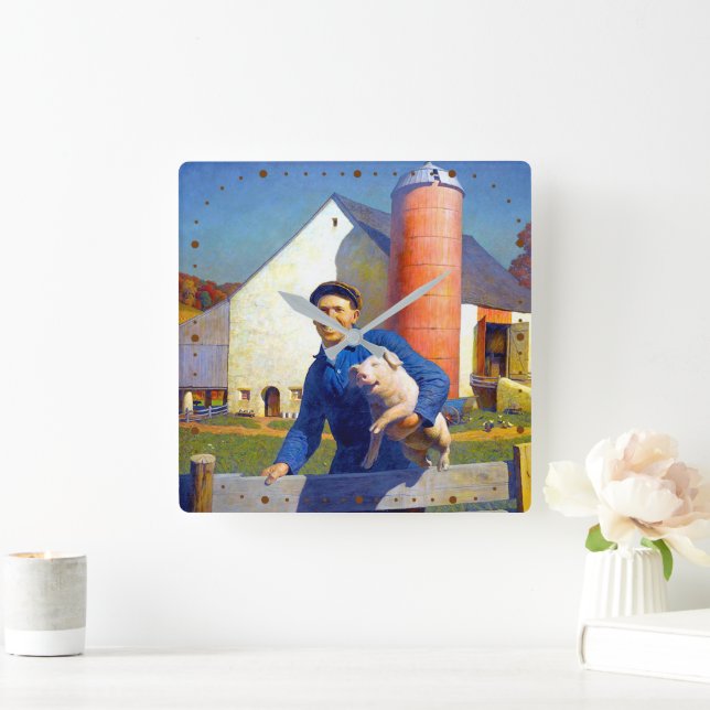 Reloj Cuadrado Retrato de un agricultor NC Wyeth 1943 Americana A (Hogar)