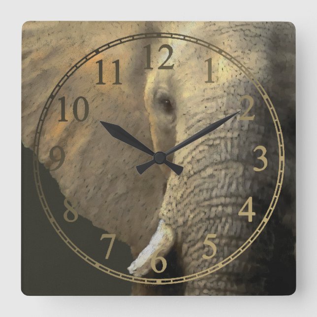 Reloj Cuadrado Retrato elefante (Anverso)