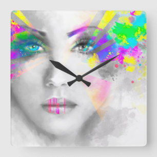 Reloj Cuadrado Retrato femenino de ilustracion abstracto