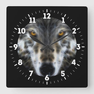 Reloj Cuadrado Retrato gráfico inspirador del lobo en a