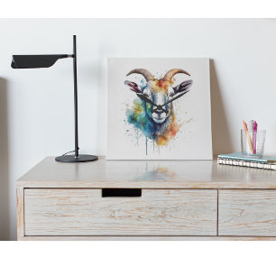 Reloj Cuadrado Retrato Vivid Rainbow Goat