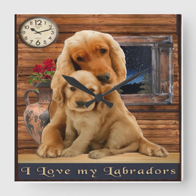 Reloj Cuadrado Retriever de Labrador (Anverso)