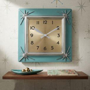 Reloj Cuadrado Retro 1950s Mid Century Modern Starburst  Vintage 