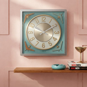 Reloj Cuadrado Retro 1950s Mid Century Modern Vintage Atomic Teal