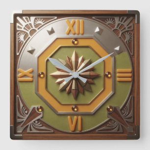 Reloj Cuadrado  Retro 1970s Starburst Octagon Vintage Avocado 