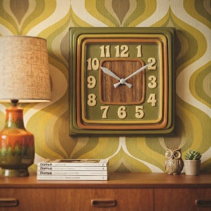 Reloj Cuadrado Retro 1970s Vintage Avocado Green & Orange Nested