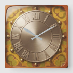 Reloj Cuadrado Retro 1970s Vintage Mustard Floral & Brushed Steel