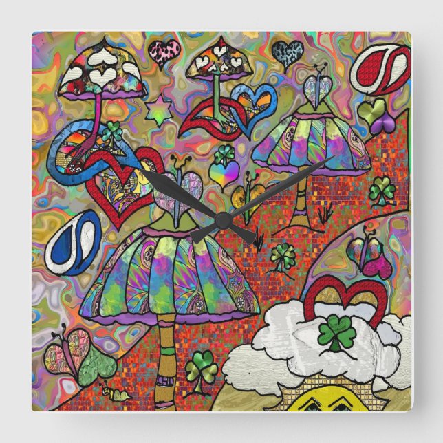 Reloj Cuadrado Retro 60 Psicodelic Magic Mushroom Wall Clock (Anverso)