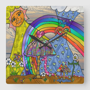 Reloj Cuadrado Retro 60 Psicodelic Magic Mushrooms Wall Clock