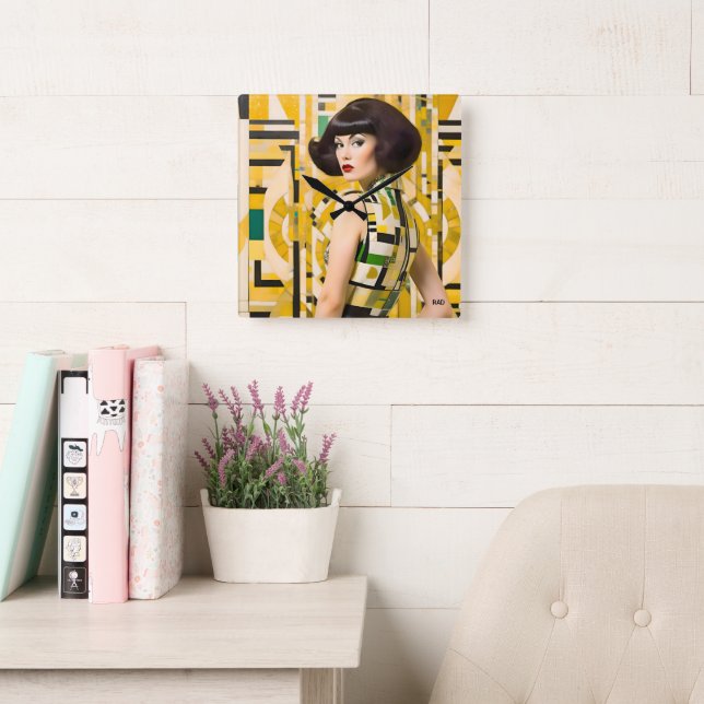 Reloj Cuadrado Retro 60's Beauty Geometric fashionplate yellow (Sala de lectura)