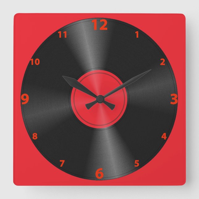 Reloj Cuadrado Retro, Álbum de Vinilo Rojo y Negro (Anverso)