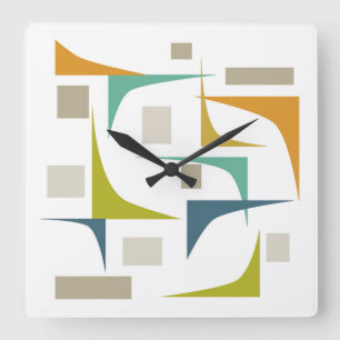 Reloj Cuadrado Retro Atomic Mid Century Geométrico Turquoise Verd