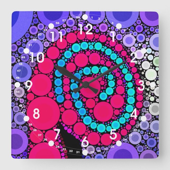 Reloj Cuadrado Retro Círculos Concéntricos Patrón Swirl Guay (Anverso)