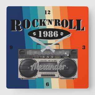 Reloj Cuadrado Retro clásico boom box rock n roll music vintage