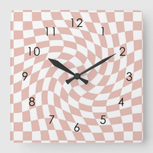 Reloj Cuadrado Retro Dusty Sand Pink Checks Warped Checkered   
