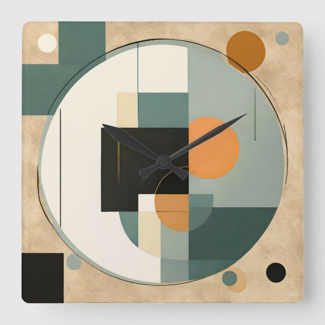 Reloj Cuadrado Retro en negrita: Círculos abstractos y Rectángulo (Anverso)